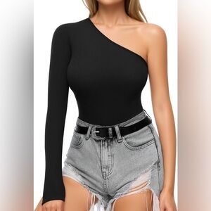❤️ One Shoulder Ribbed Long Sleeve Shirt